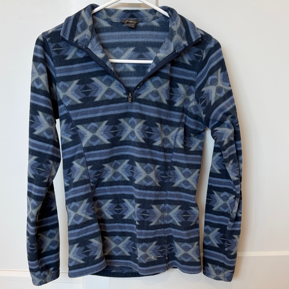 Eddie Bauer Blue and Gray Geometric Zip-Up Jacket